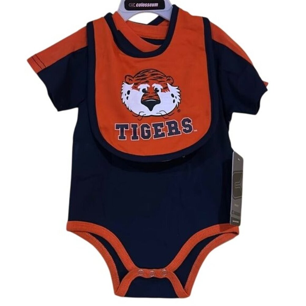 New AU Auburn Tigers Colosseum Infant Bodysuit & Bib Set Navy/Orange 6-12 Months